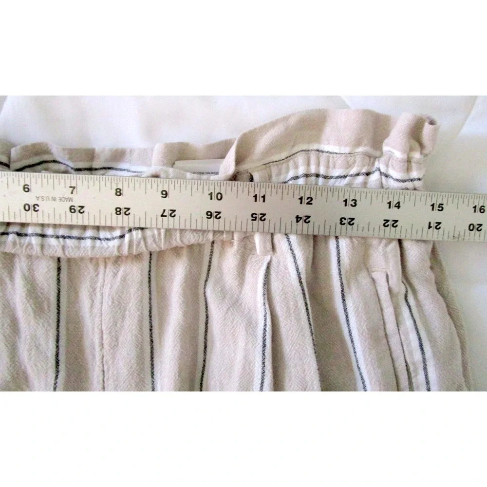 H&M Linen Blend Paper Bag Striped Women's Pant Size 10 Beige Coastal Boho